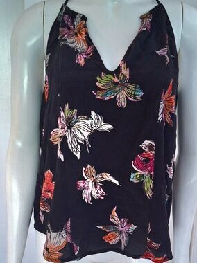 EUC Maeve Silk Black Floral V-neck Racerback Tank Top Camisole